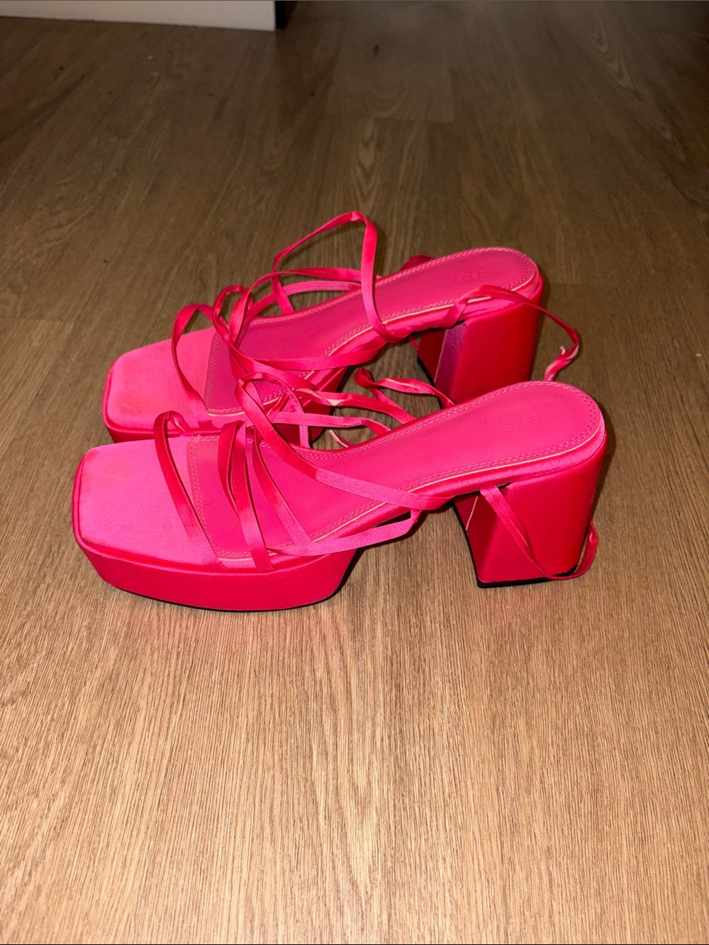 SHEIN Neon Pink Strappy Platform Heels